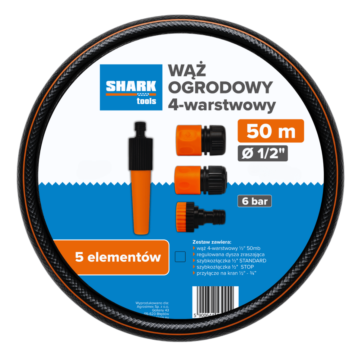 Zestaw wąż ogrodowy 4-warstwowy 1/2’’ 50m z akcesoriami Shark Tools