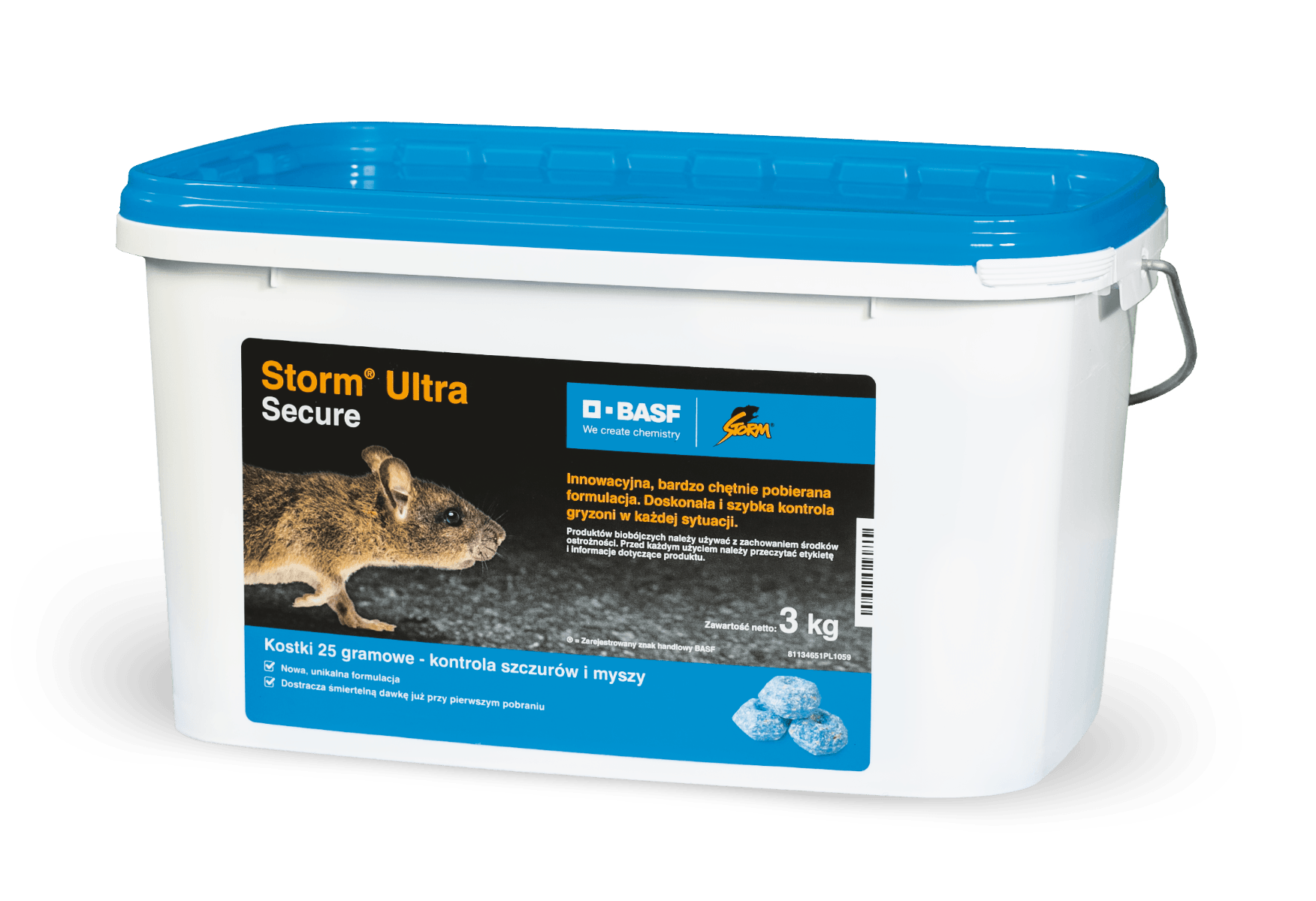 Trutka na szczury i myszy Storm Ultra Secure kostka 25g (flokumafen) BASF 3kg - rodentycyd